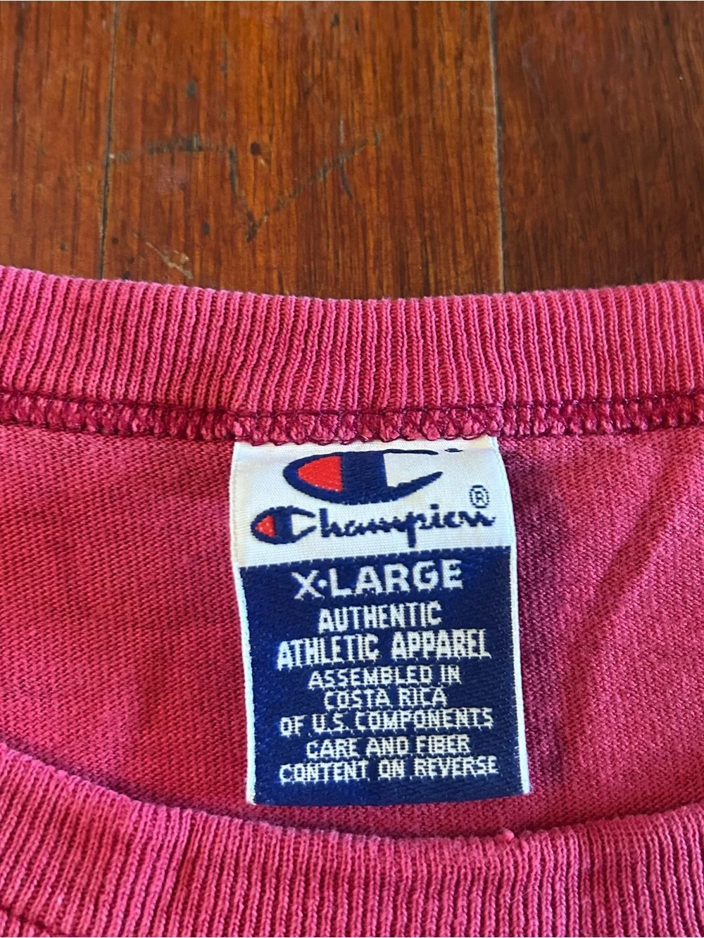 Vintage ‘90s Champion Essential Spellout Faded Red Cotton Crewneck T-shirt XL - Picture 8 of 9